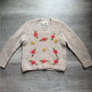 Lillitalia Vintage Hand Knitted Italy Mohair And Wool Floral Sweater Size IT38